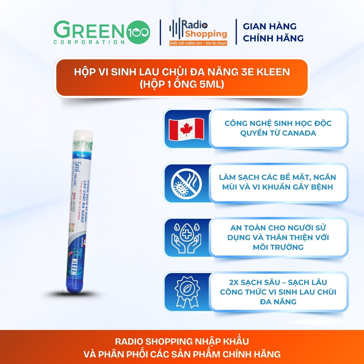 Hộp vi sinh lau chùi đa năng 3E Kleen (1 ống 5ml)